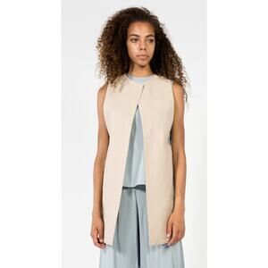 KAAREM Textured Cotton Dropped Arm Pocket Vest Jacket - Beige, S